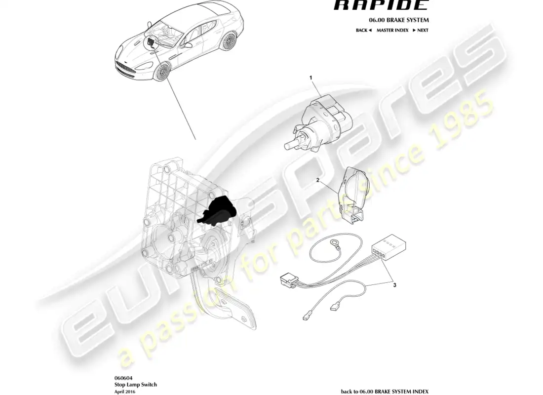 aston martin rapide (2018) brake lamp switch parts diagram