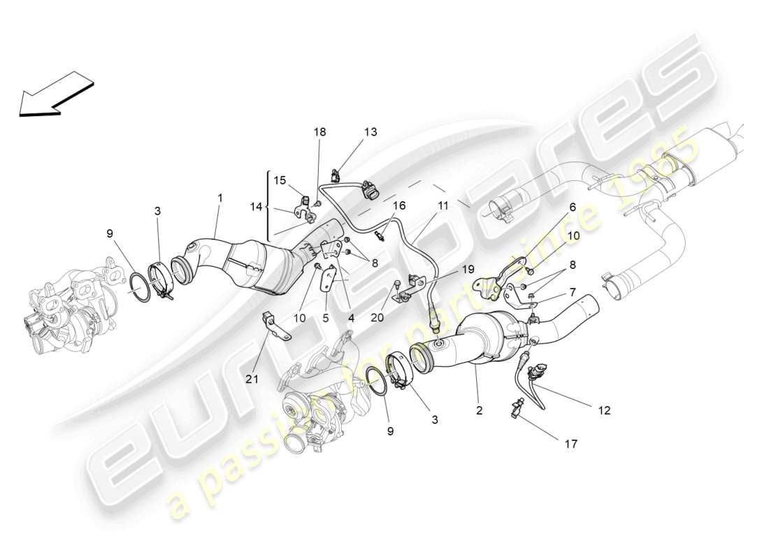maserati ghibli (2015) pre-catalytic converters and catalytic converters parts diagram