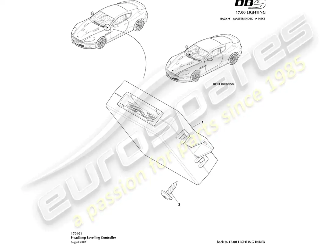aston martin dbs (2008) headlamp leveling controller parts diagram