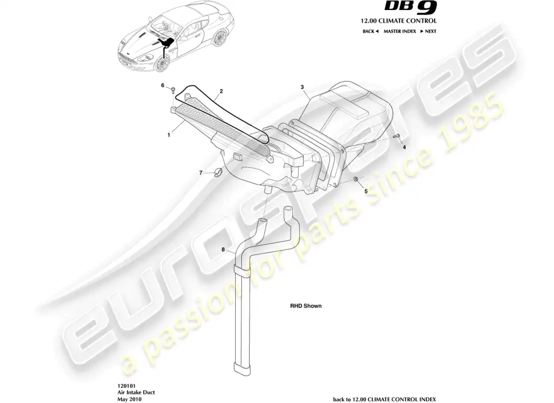 aston martin db9 (2004) air intake ducts parts diagram