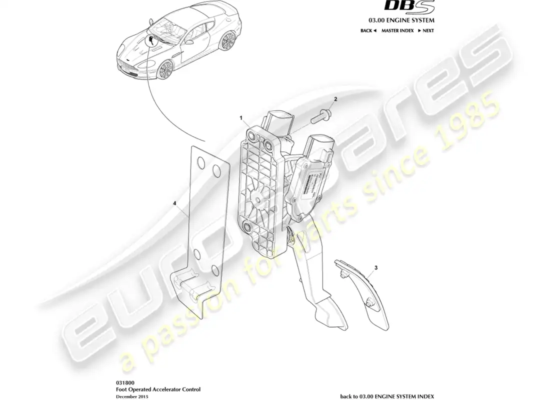 aston martin dbs (2009) accelerator control parts diagram