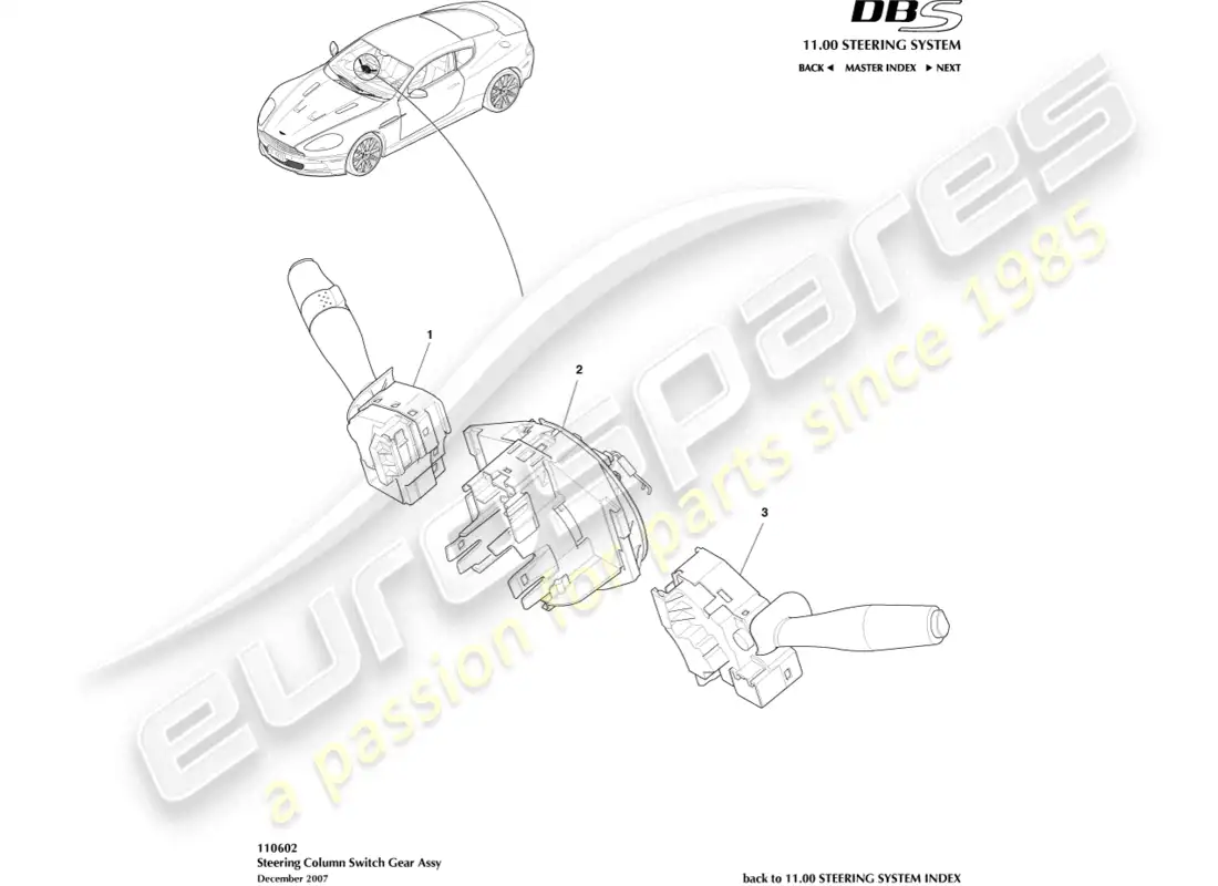 aston martin dbs (2013) steering column switch parts diagram