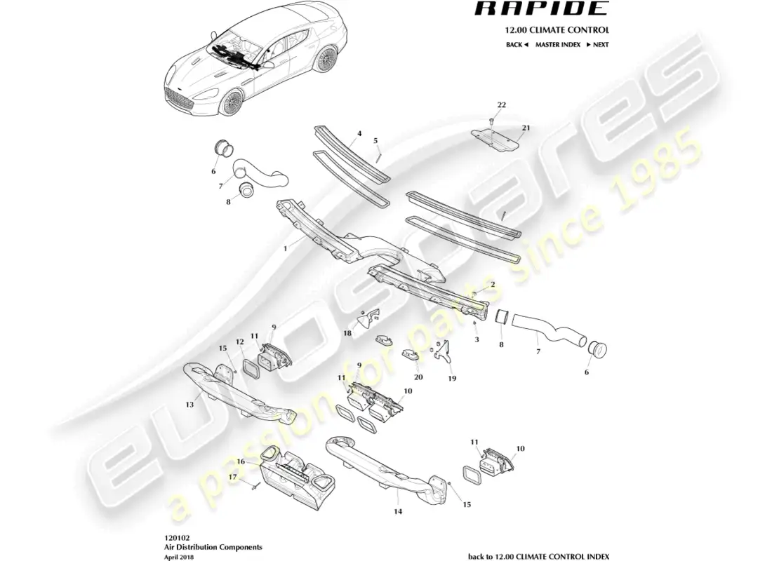 aston martin rapide (2016) air distribution components parts diagram