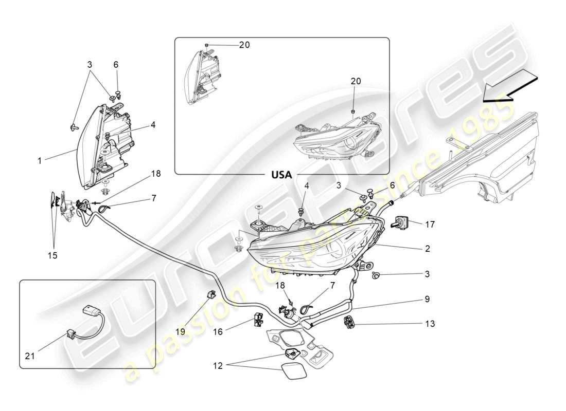 maserati ghibli (2015) headlight clusters part diagram