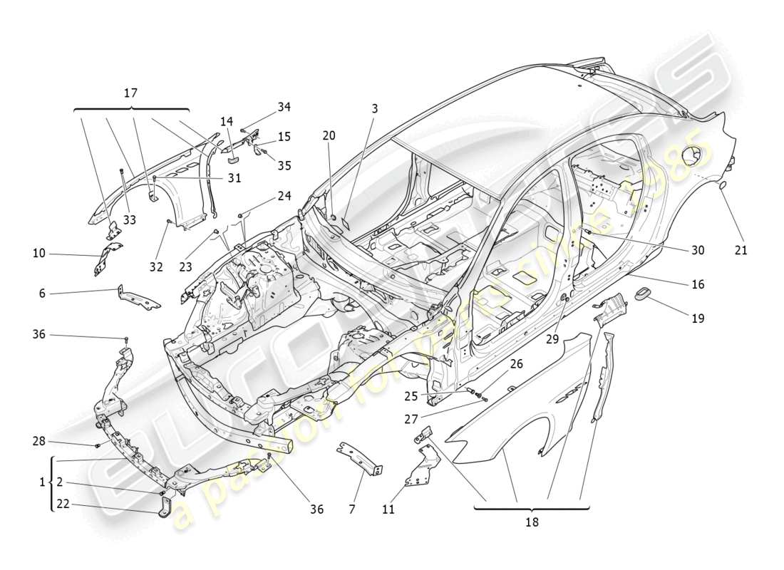 maserati ghibli (2018) bodywork and front outer trim panels part diagram