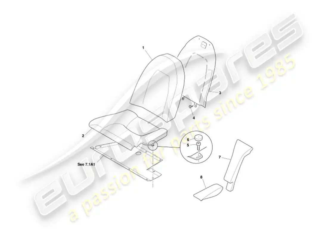 aston martin vanquish (2003) rear seats, vin 500516-21 + 526 on parts diagram