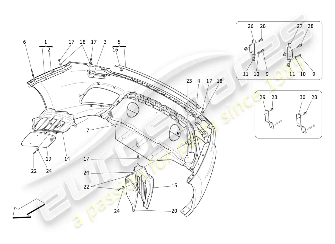 maserati granturismo s (2019) rear bumper parts diagram