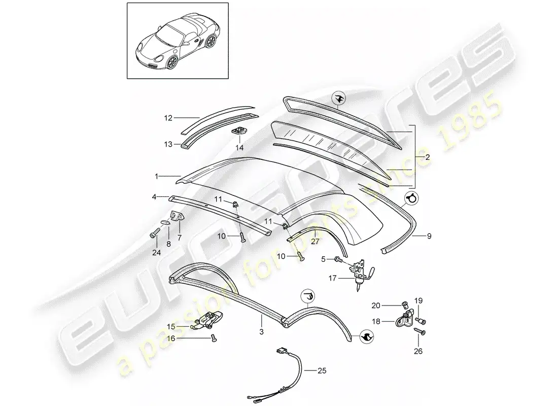 porsche 2012 (987 boxster) hardtop parts diagram