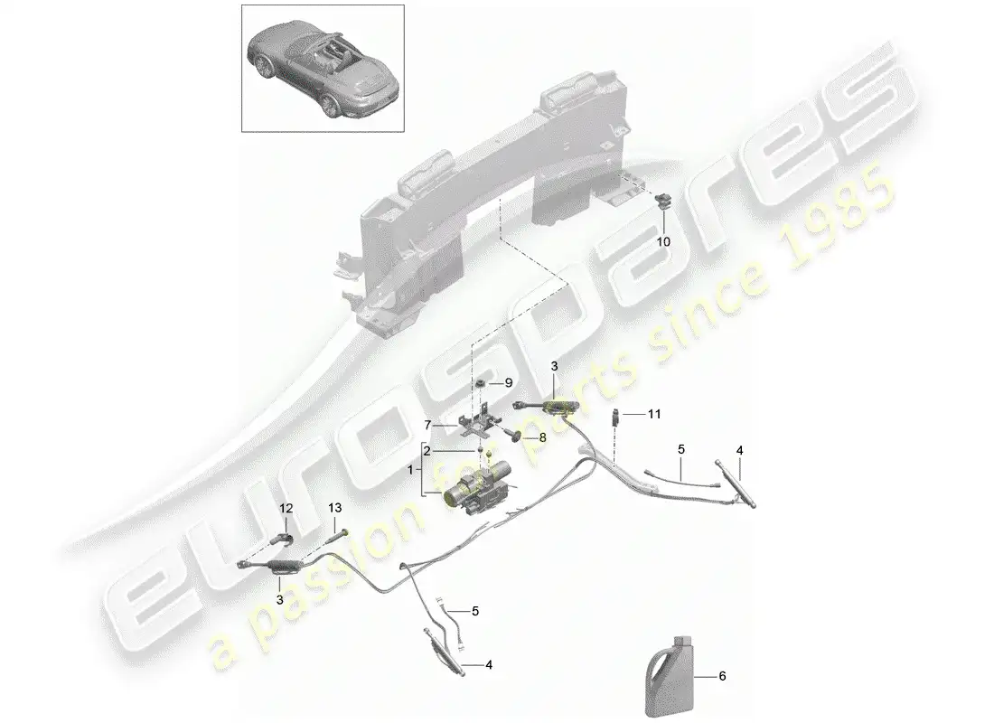 porsche 2016 (991-1 turbo) convertible roof parts diagram