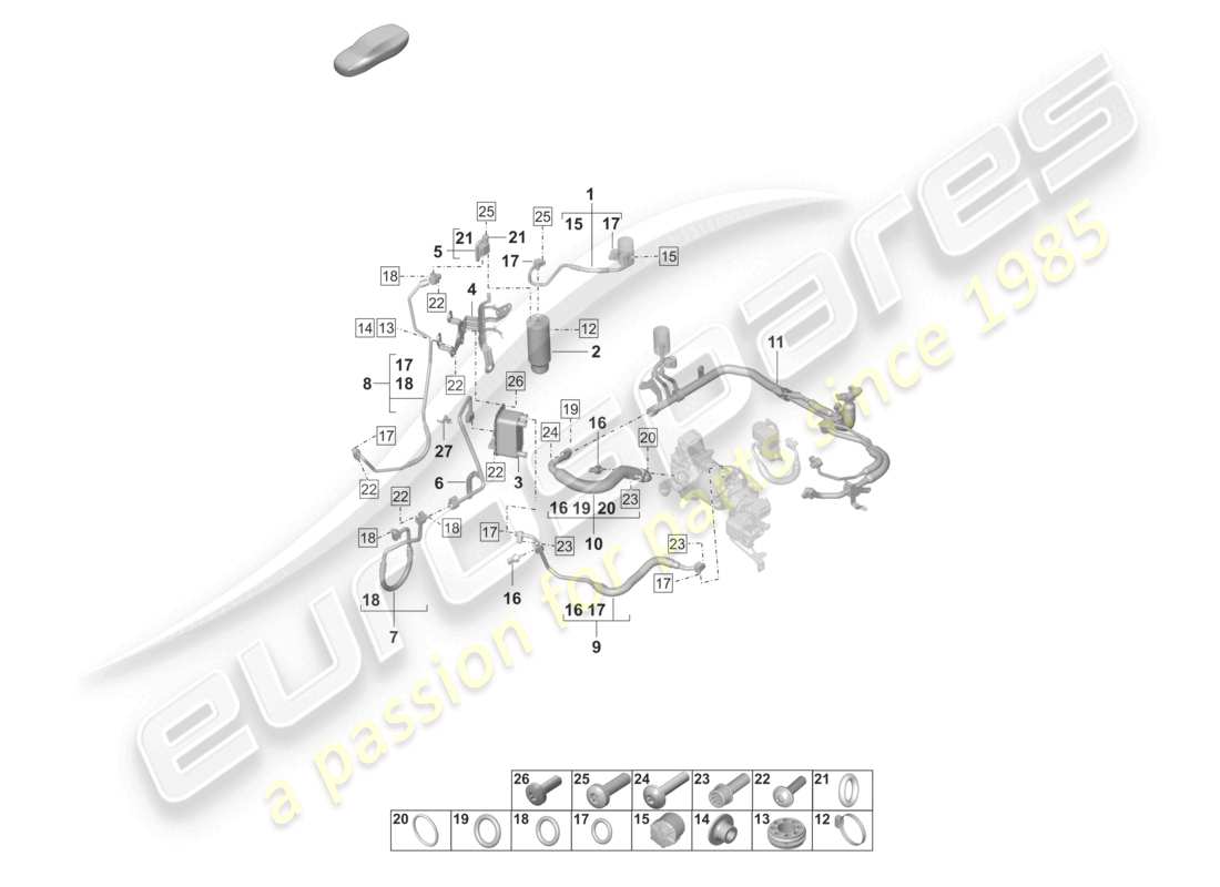 porsche 2023 (taycan 9j1-1) air conditioning refrigerant line dryer insert with attachment parts without: heat pump r134a coolant part diagram