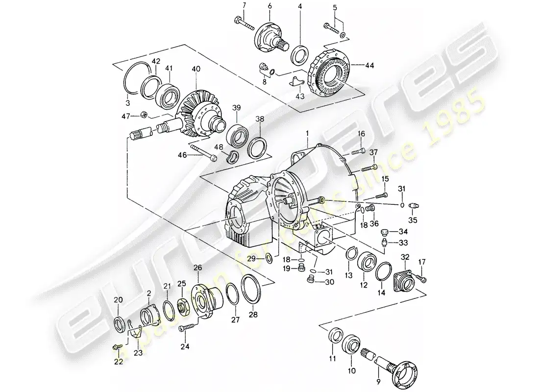 porsche 1996 (993) tiptronic - differential - differential case parts diagram