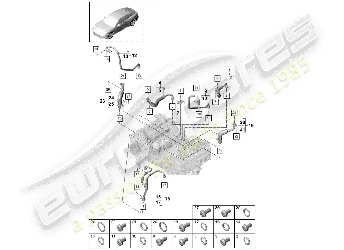 porsche 2019 (panamera 971-1) water cooling for parts diagram