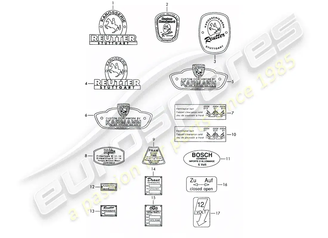 porsche 1962 (356b/356c) emblem - sticker parts diagram