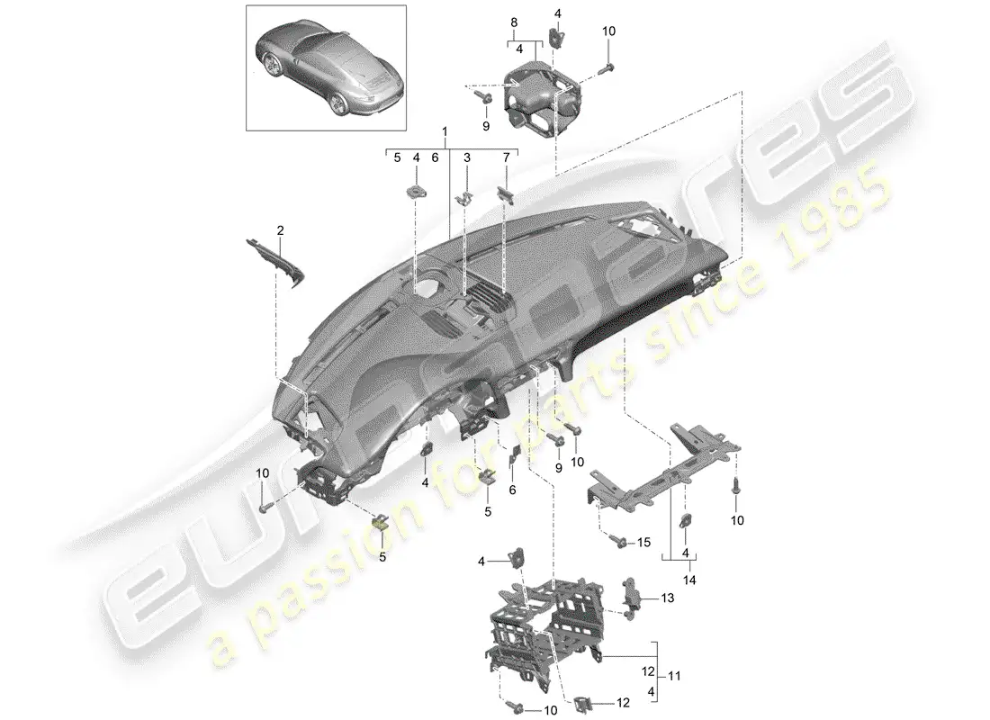 porsche 2013 (991-1) dash panel trim parts diagram