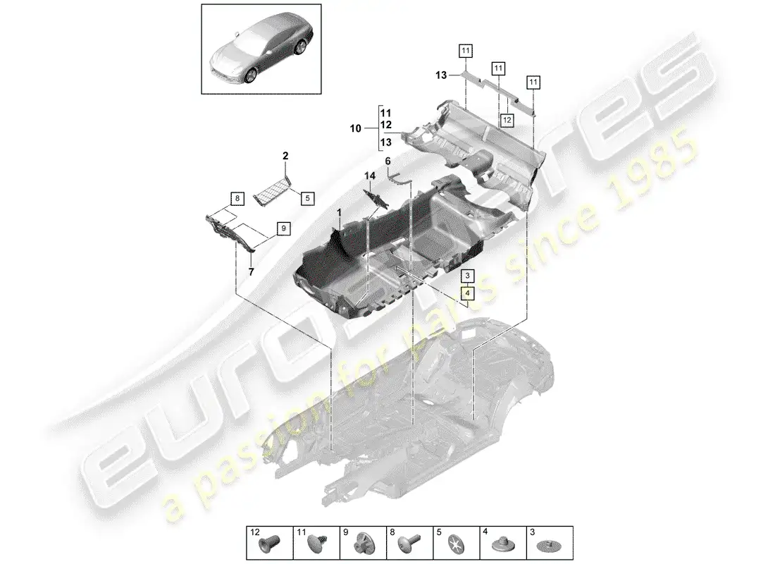 porsche 2019 (panamera 971-1) floor cover parts diagram