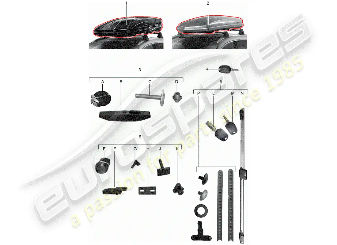 porsche 2017 (tequipment macan) roof box parts diagram