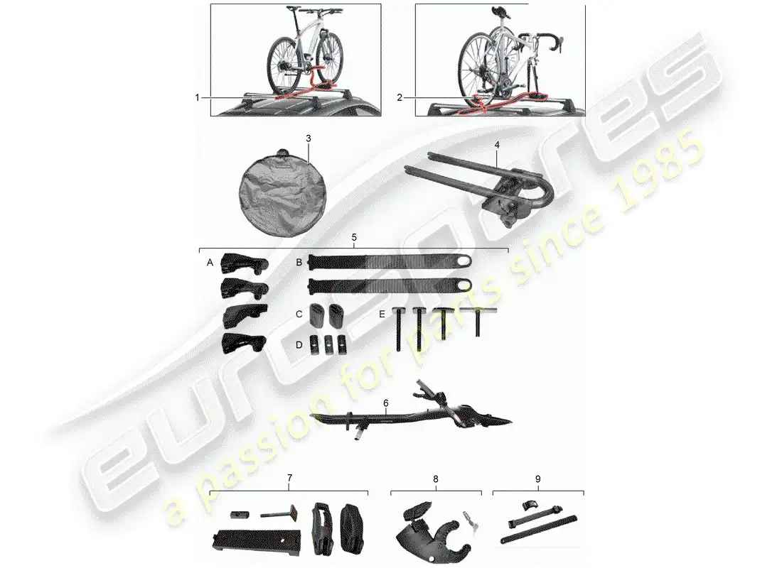 porsche 2016 (tequipment cayenne) bicycle carrier parts diagram