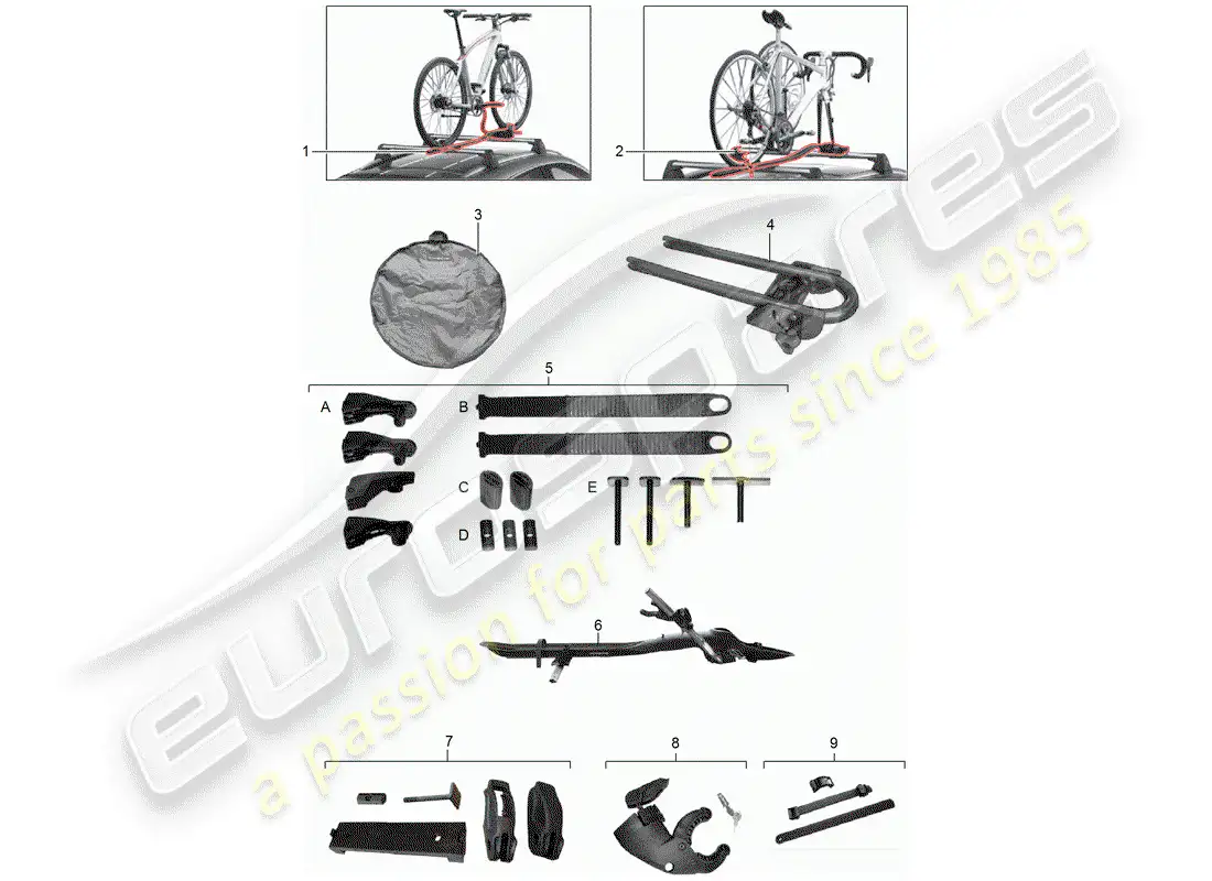 porsche 2017 (tequipment macan) bicycle carrier parts diagram