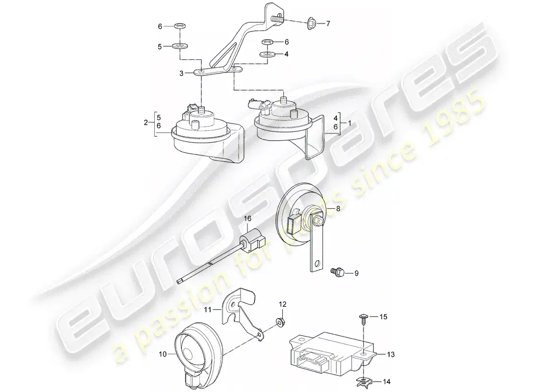 porsche 2008 (997-1) fanfare horn parts diagram