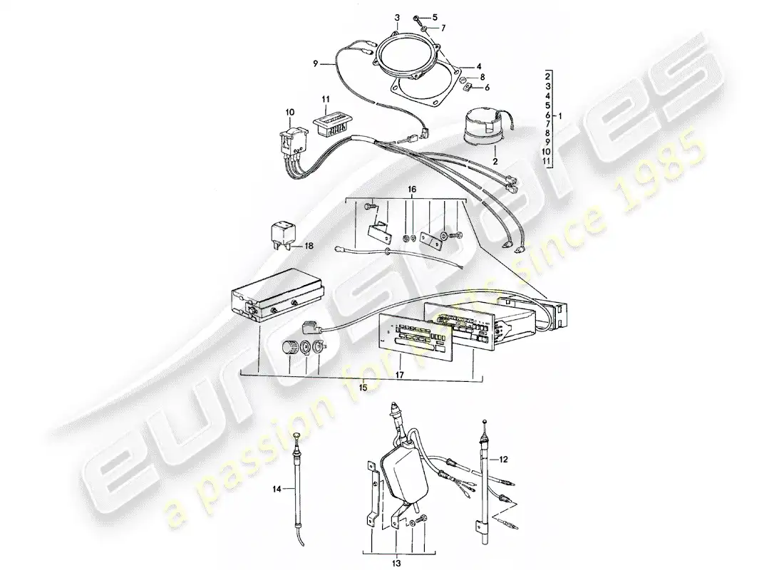 porsche 1983 (924) radio unit - with: - 3 - loudspeaker - d >> - mj 1982 parts diagram