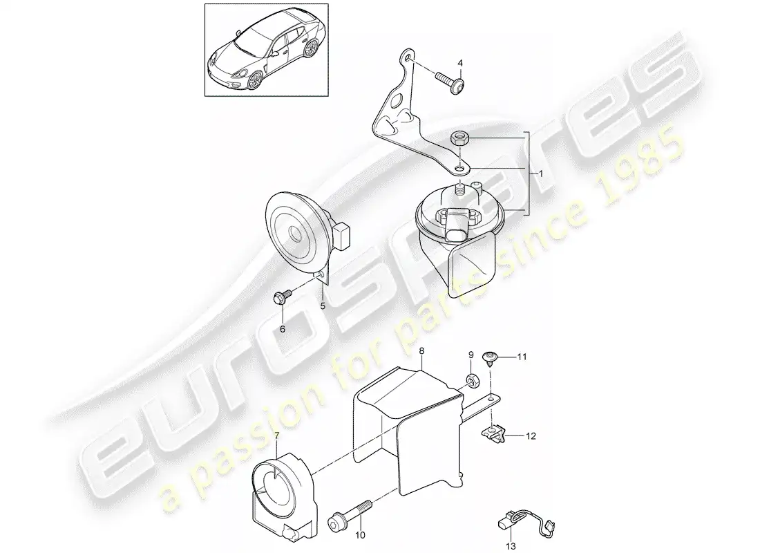 porsche 2014 (panamera 970) fanfare horn parts diagram