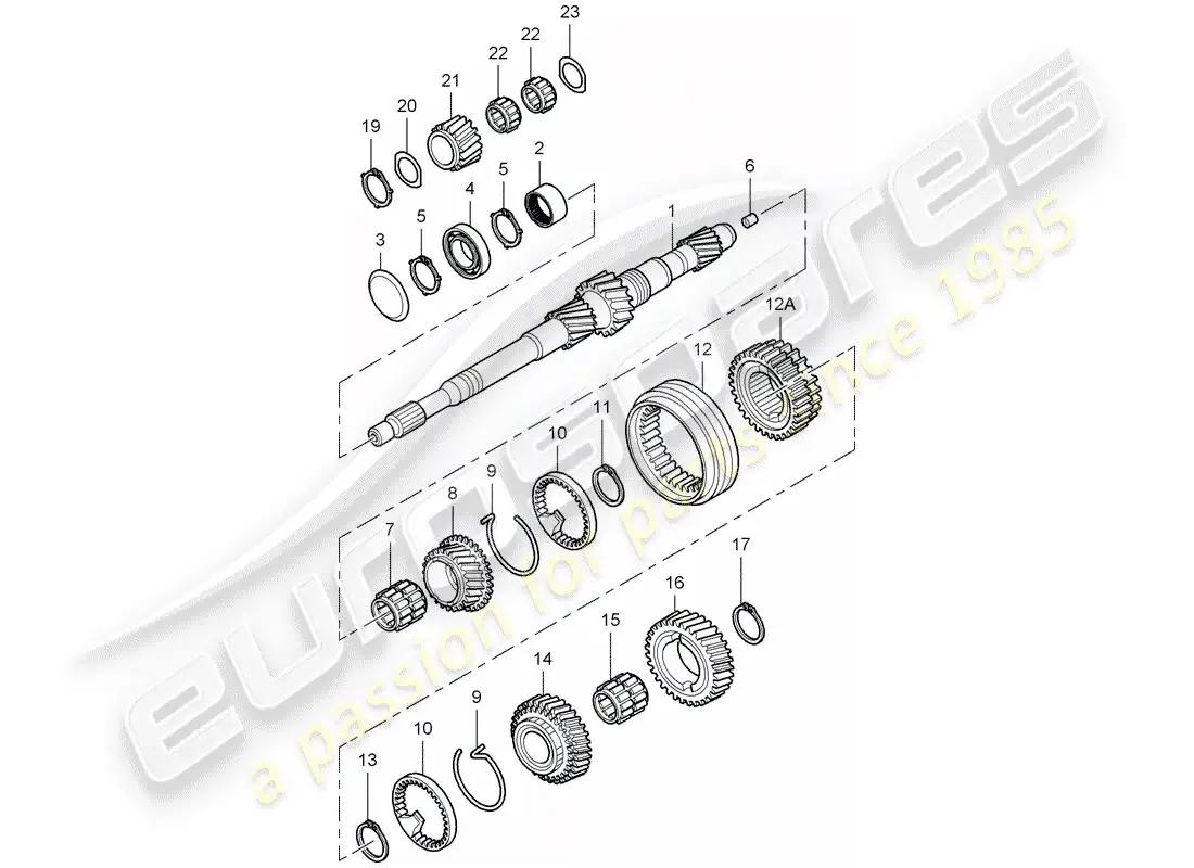 porsche 2007 (987 boxster) gears and shafts parts diagram