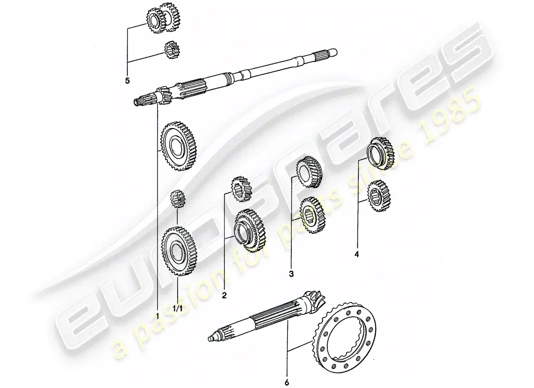 porsche 1977 (911) gear wheel sets - 4-speed parts diagram