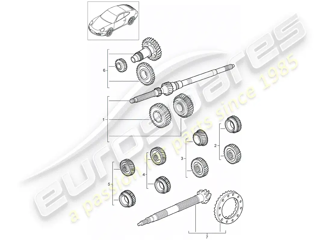porsche 2011 (997-2) gear wheel sets parts diagram