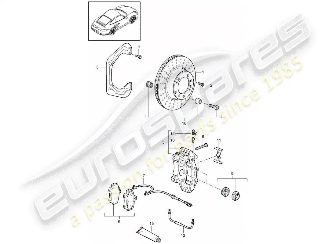 porsche 2013 (997-2 turbo / gt2 rs) disc brakes parts diagram