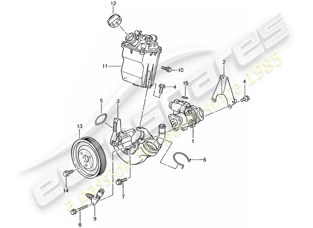porsche 2004 (996 gt3) power steering - power-steering pump - container parts diagram