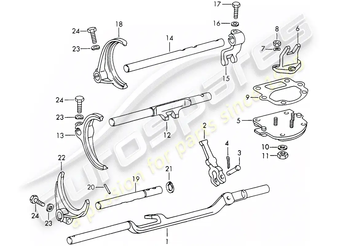 porsche 1972 (911) shift rods - shift forks - d - mj 1972>> parts diagram
