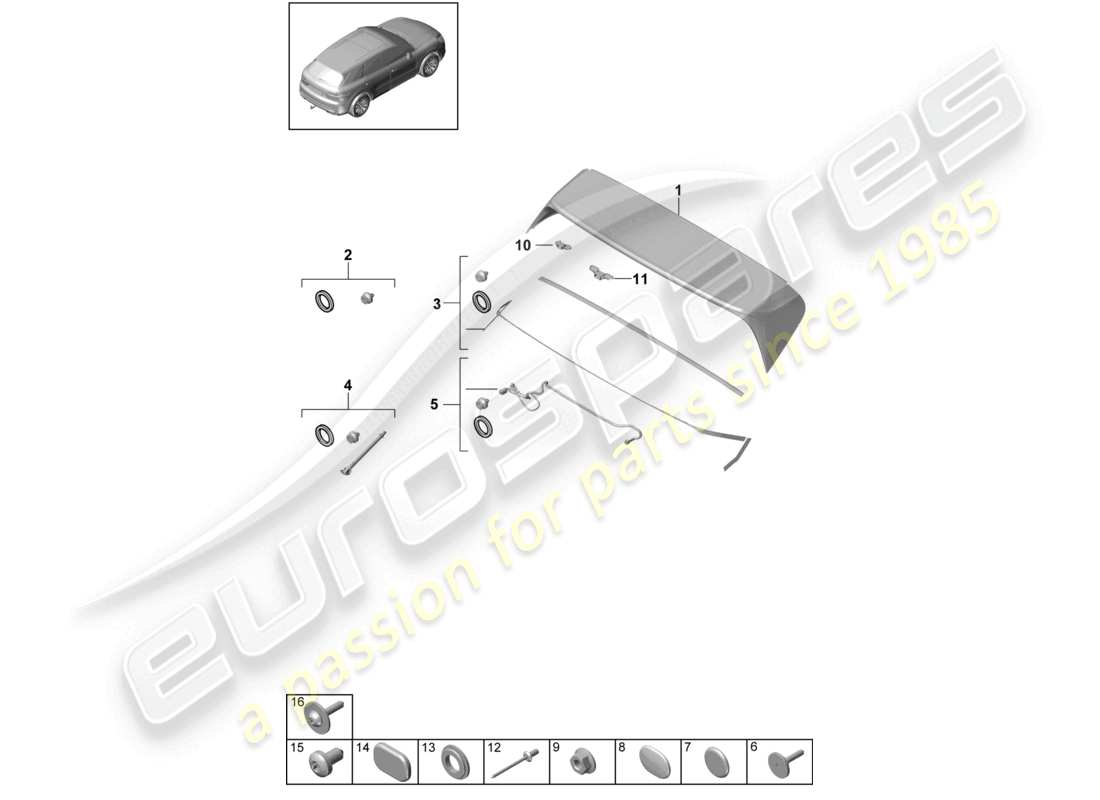 porsche 2022 (cayenne e3 9ya/9yb) rear spoiler part diagram