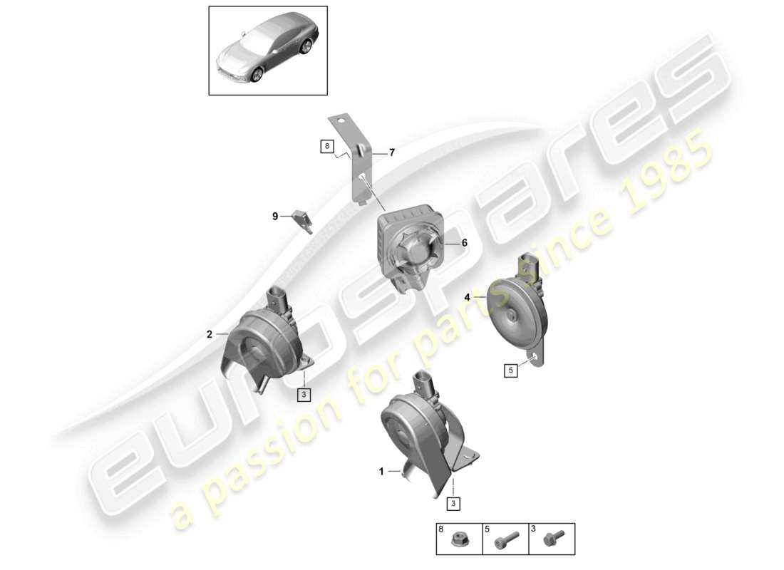 porsche 2021 (panamera 971-1) fanfare signal horn alarm horn part diagram