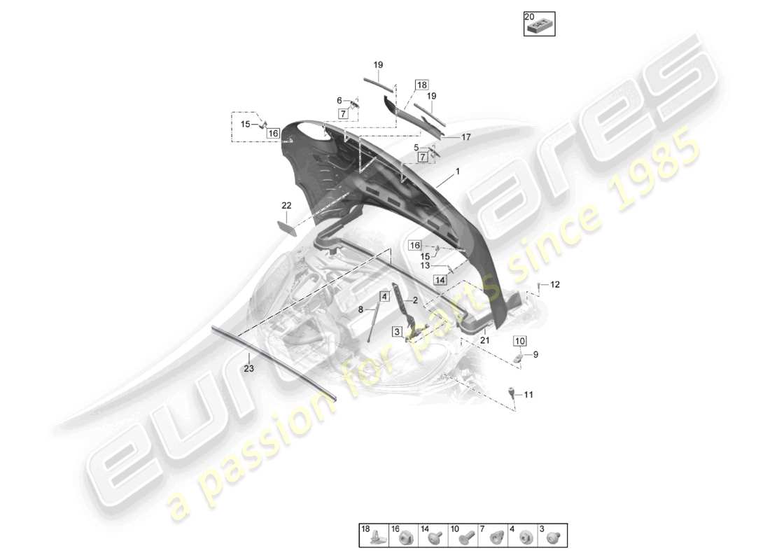 porsche 2021 (macan) bonnet parts diagram