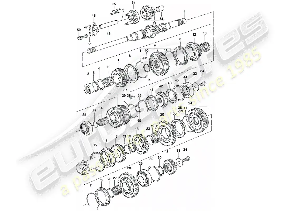 porsche 1980 (924) gears and shafts - manual gearbox - vq vr uv md - me mf mb mx - d - mj 1981>> parts diagram