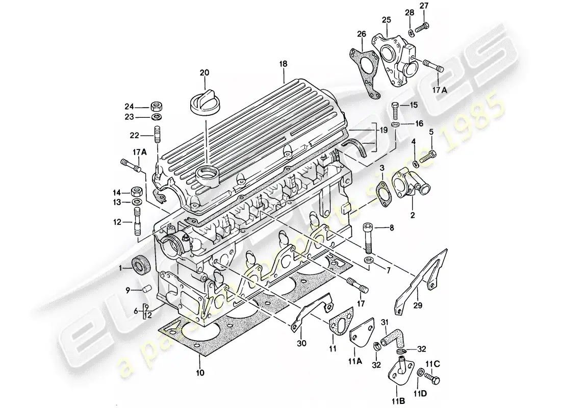 porsche 1979 (924) cylinder head parts diagram