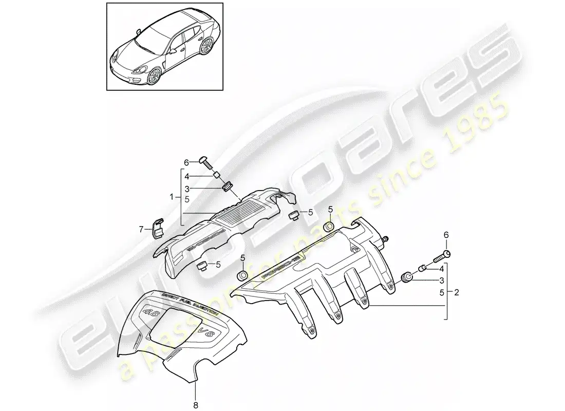 porsche 2011 (panamera 970) engine cover parts diagram
