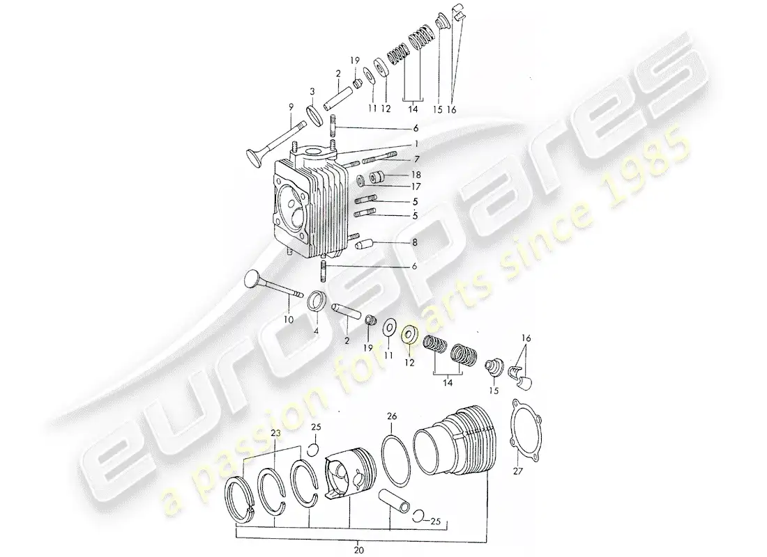 porsche 1971 (911) cylinder head - cylinder with pistons - d >> - mj 1971 parts diagram