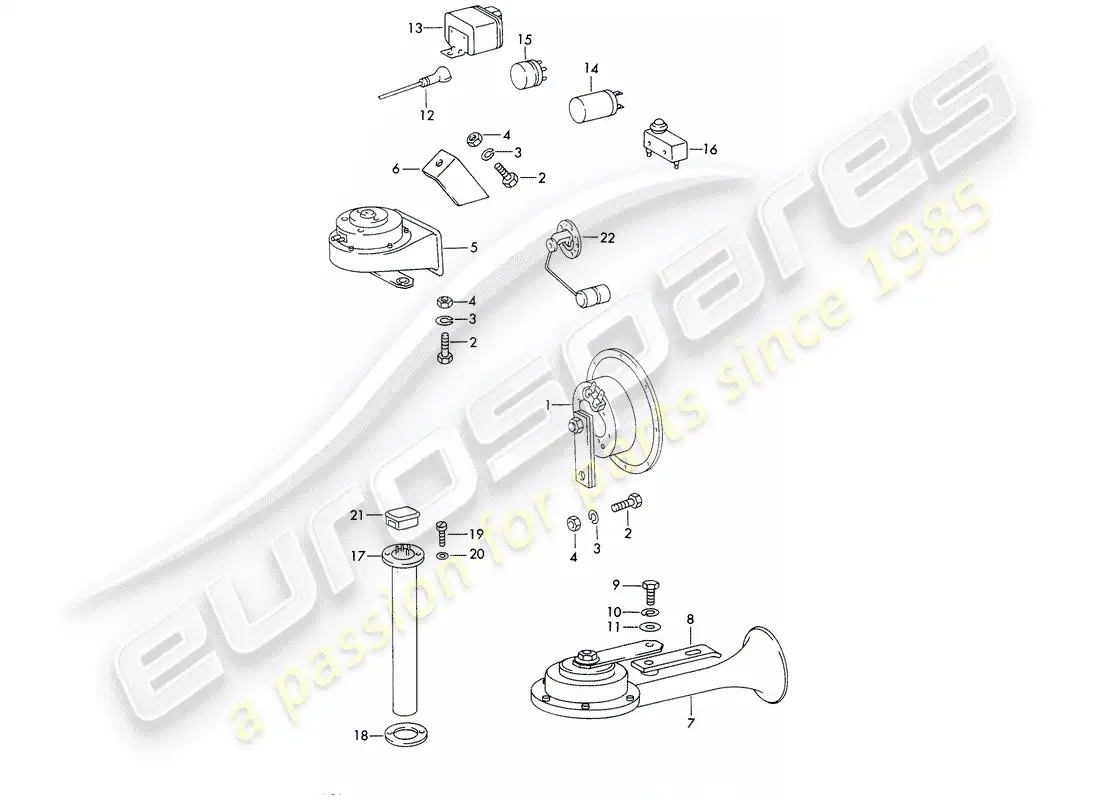 porsche 1971 (911) horn - relay parts diagram