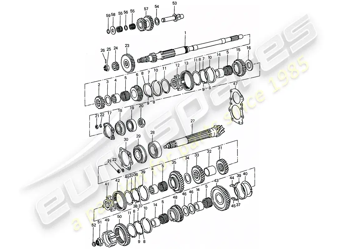 porsche 1977 (911) gears and shafts - 5 - speed parts diagram