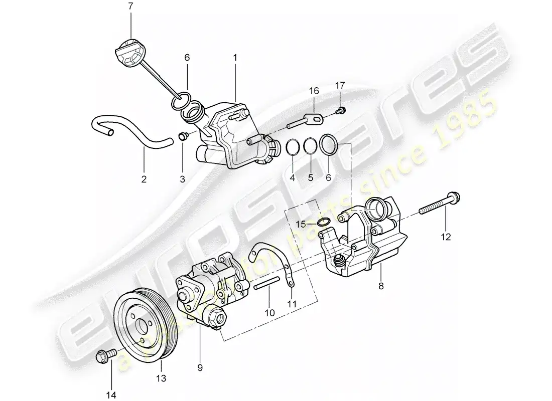 porsche 2004 (996) power steering - power steering pump - for power steering - container parts diagram