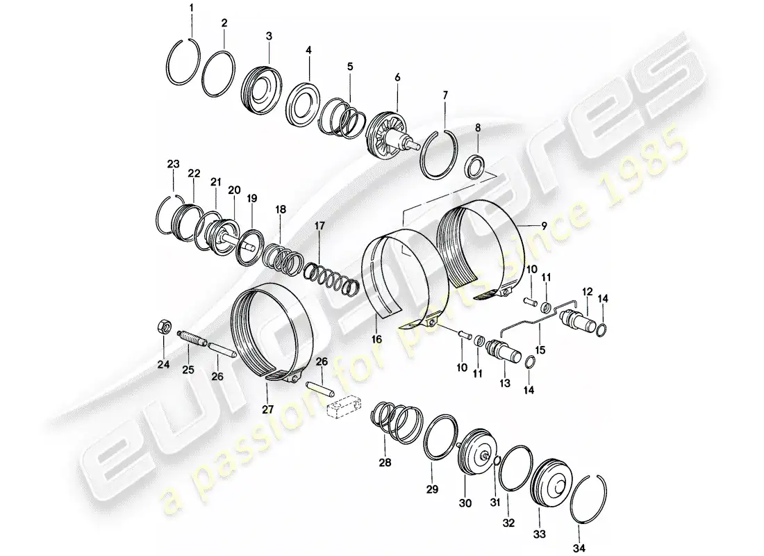 porsche 1981 (928) brake bands - automatic transmission parts diagram