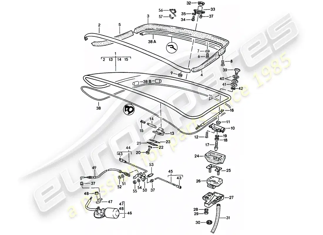 porsche 1987 (924s) rear trunk lid - rear spoiler parts diagram