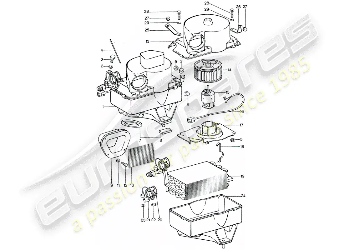 porsche 1977 (911) air conditioner - evaporator - evaporator housing - accessories parts diagram