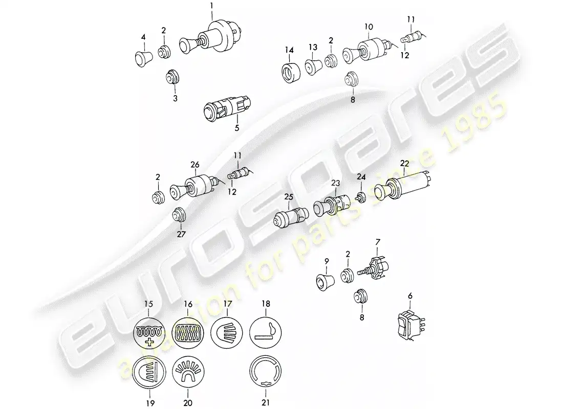 porsche 1970 (911) switch - dashboard trim parts diagram
