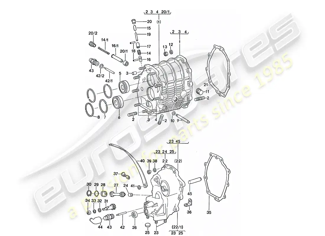 porsche 1977 (911) gear housing - transmission cover parts diagram