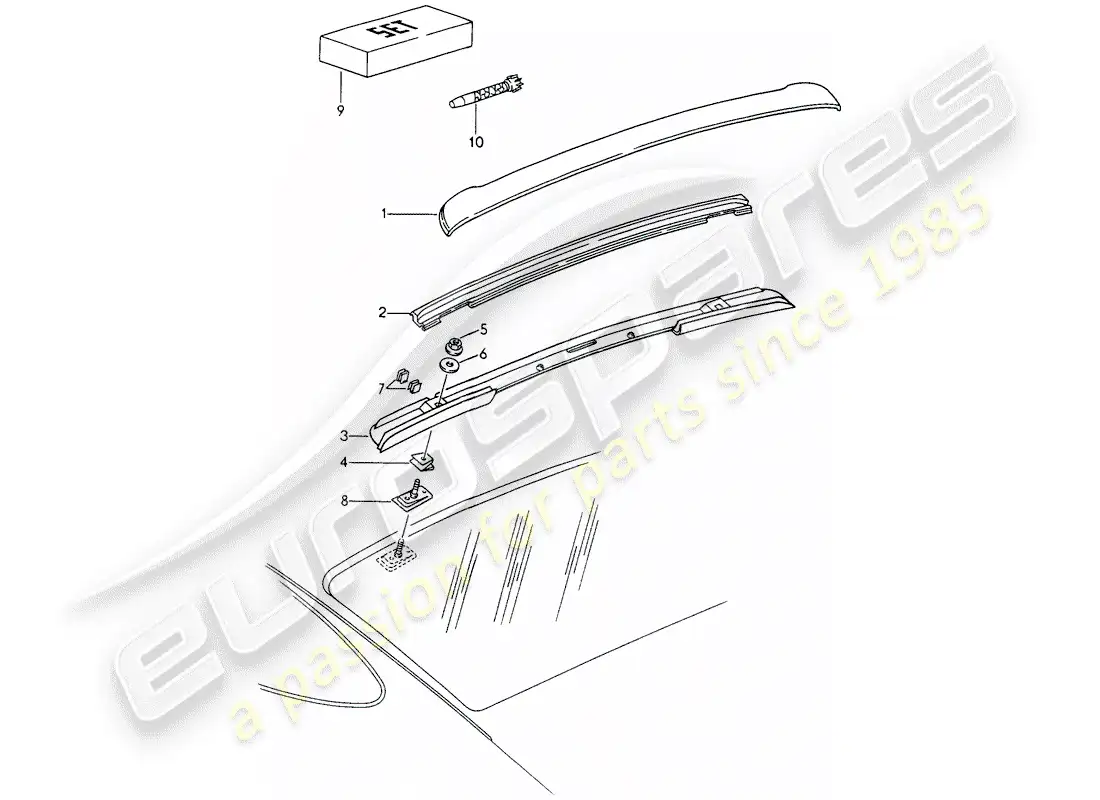 porsche 1996 (993) roof cover moulding parts diagram