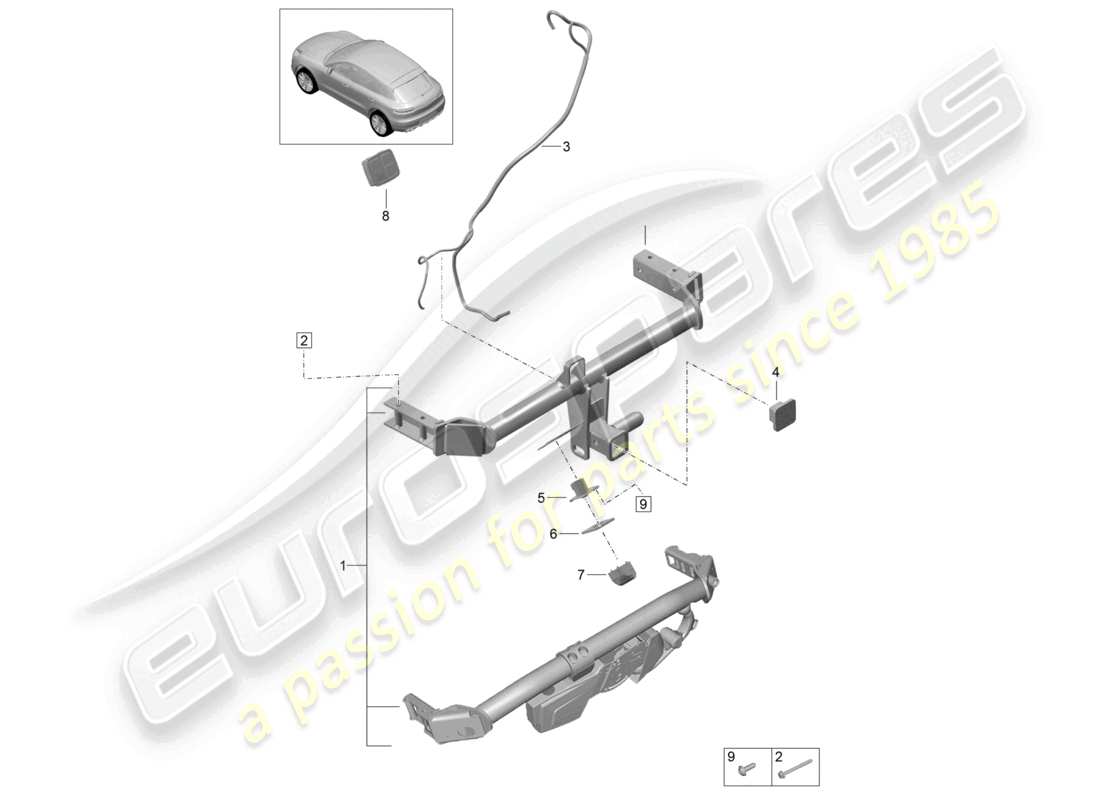 porsche 2021 (macan) tow hitch parts diagram