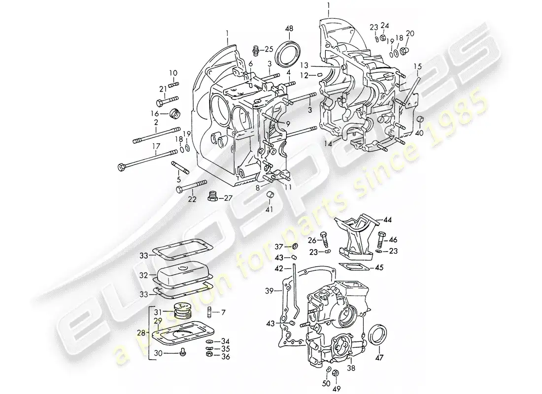 porsche 1965 (911/912) crankcase - repair set for maintenance - gasket set - see illustration: parts diagram