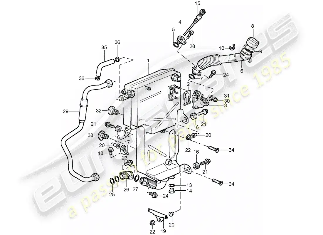 porsche 2001 (996 turbo / gt2) engine lubrication - oil tank parts diagram